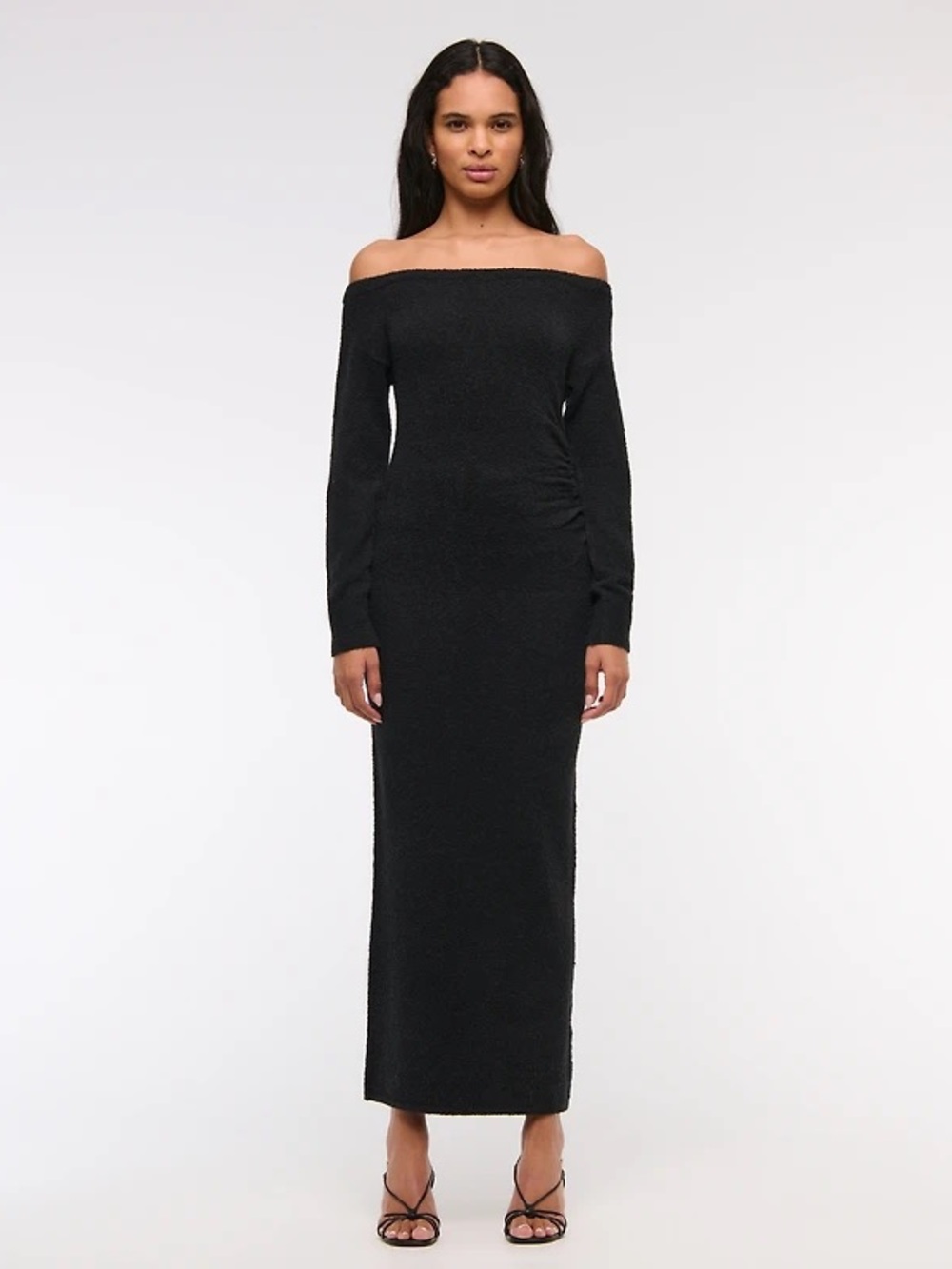 NWT Abercrombie & Fitch Black Off-the-Shoulder Boucle Maxi Sweater Dress Large